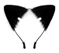 IHLOOTD Serre Tete Chat Peluche Oreille de Chat Halloween Oreille de Renard Bandeau pour Fille Femme, Halloween, Cosplay, Cats la Mascarade (Noir)