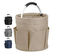 IHOMAGIC 17L Panier de Rangement Plié, Corbeille à Outils avec 6 Poches Extérieures, Boîte à Outils avec Poignée, Sac de Pique-Nique et Camping, Sac de Plage Portable, Tissu Oxford, 28x28x28cm (Kaki)