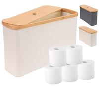 IHOMAGIC 19L Pliable Rangement Papier Toilette, Portable Panier Rangement avec Couvercle, Multifonctionnel Organisateur Salle de Bain en Tissu Oxford, Petit Panier Rangement Gain de Place, Beige