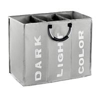 IHOMAGIC 90L Panier a Linge 3 Compartiment, Sac Linge Sale Voyage Durable en Tissu Oxford, Corbeille a Linge Pliable avec Poignée, Sac a Linge Sale Portable pour Hôtel, Dortoir, Gris Foncé