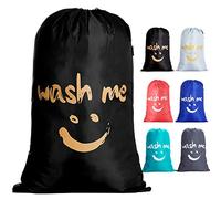 IHOMAGIC Grand Sac à Linge Voyage, Large Sacoche à Linge Wash me Sac de Rangement Lavable à la Main Léger Sac pour Vêtement Sale Couverture 120L pour Dortoir Camp et Appartements Voyage, Noir