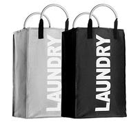 IHOMAGIC Lot de 2 Panier a Linge Sac à Linge Pliable et Transportable Sac de Rangement avec Poignée Corbeilles à Linge en Oxford ６００D 35L Vêtements pour la Chamber Hôtel Dortoir 33x23x５３cm Gris+Noir