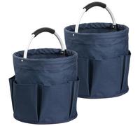 IHOMAGIC Set of 2 Sac a Outils Pliable, 17L Panier Picnic avec Poignée et 6 Poches, Sac de Plage Portable en Tissu Oxford 600D, Panier Rangement Durable pour la Douches, le Nettoyage, Bleu Marine