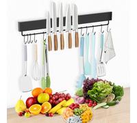 iHomara Porte Couteaux Aimanté, 43 cm Barre Aimantée Pour Couteaux avec 10 Crochets, avec ruban adhésif et vis, Bande Magnétique Pour Couteaux de Cuisine