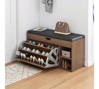 ihomemore Armoire à Chaussures pour entrée avec Tabouret Armoire de Rangement pour Chaussures pour entrée Meuble à Chaussures à Duex Niveaux Convient Noyer