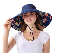 iHomey Chapeau de Soleil, Capeline, Large Bord décapotable, réversible UPF 50 + bob Contre Le Soleil pour Plage., Fille, Deep Blue-Flower