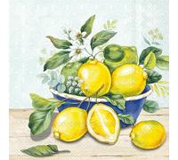 IHR Ideal Home Range Lot de 20 serviettes de fête jetables en papier 3 plis, 12,7 x 12,7 cm, citron dans un bol (menthe)