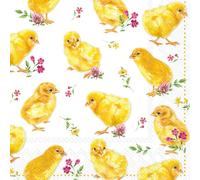 IHR Ideal Home Range Lot de 20 serviettes de fête jetables en papier triple épaisseur, 16,5 x 16,5 cm, poussins