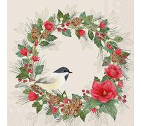 IHR Ideal Home Range Lot de 20 serviettes de fête jetables en papier triple épaisseur, 16,5 x 16,5 cm, joie de Noël (crème)