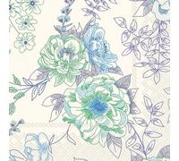 IHR Ideal Home Range Lot de 20 serviettes de fête jetables en papier triple épaisseur, 16,5 x 16,5 cm, en pleine floraison (bleu)