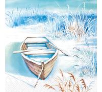 IHR Ideal Home Range Lot de 20 serviettes de fête jetables en papier triple épaisseur, 16,5 x 16,5 cm, motif bateau dans la glace