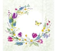 IHR Ideal Home Range Lot de 20 serviettes en papier Motif couronne de fleurs printanières 33 x 33 cm