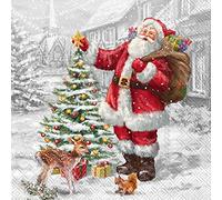 IHR Ideal Home Range Lot de 20 serviettes de fête jetables en papier triple épaisseur, 16,5 x 16,5 cm, motif sapin de Noël