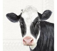 IHR Ideal Home Range Lot de 20 serviettes repas en papier, motif vache, 33 x 33 cm, crème