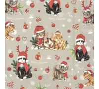 IHR - L 922745 - Serviettes en papier, serviettes de déjeuner, 20 pièces, Noël, chats, gris, 16,5cm x 16,5cm, 3 plis