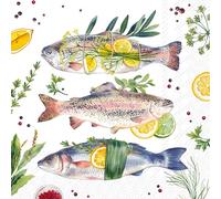 IHR Lot de 20 serviettes de table en papier avec motif poisson et citron Convient également pour le découpage et la technique des serviettes 33 x 33 cm