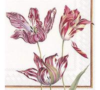 IHR Lot de 20 serviettes de table en papier Motif trois tulipes Blanc