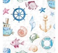 IHR Lot de 20 serviettes en papier avec motif Éléments maritimes de la navigation 33 x 33 cm, 3 couches, biodégradables, Convient également pour le découpage et la technique des serviettes