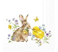 IHR serviette lapin et poussin 20 pcs. Design en papier avec motif de Pâques, 33x33 cm, idéal pour le serviettage et le découpage, imprimé sur une face.