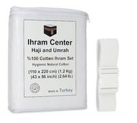 Ihram pour Homme - Ensemble de Serviettes 2 Pièces pour le Hajj et la Omra - 100% Coton Naturel - Doux, Sans Couture - Ahram Ehram (Avec Ceinture)