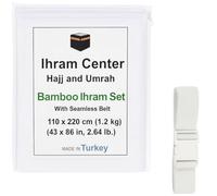 Ihram pour Homme - Ensemble de Serviettes 2 Pièces pour le Hajj et la Omra - Bambou Coton Naturel - Doux, Sans Couture - Ahram Ehram 110X220 cm (Bambou Avec Ceinture)