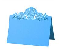 ihreesy Cartes pour les Convives,50 Pièces Marque-places de Mariage Cartes de Table Pliantes Conception de Motif de Coquillage Creux,12cm x 8cm,pour Mariages,Banquets et Festivals,Bleu