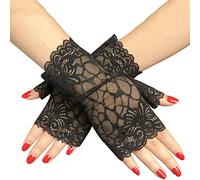 ihreesy Gants de Cyclisme Demi-Doigts pour Femmes, 2 Pièces Court Gants en Dentelle sans Doigts Gants en Maille Antidérapants Courtoisie Protection Solaire D'été Gants en Dentelle sans Doigts,Noir #B