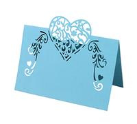 ihreesy Marque-places,50 Pièces Marque-places Cartes Nominatives Pliables Forme de Coeur Creux 12cm x 9cm pour Mariage Communion Baptême Anniversaire Noël,Bleu