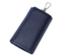 ihreesy Porte-Clés en Cuir Véritable, Étui à Clés avec Espace pour 6 Clés Portefeuille en Cuir de Vachette Etui pour Clé pour Garçons et Filles Étui de Protection Universel pour Clé de Voiture,Bleu