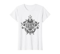 IHS Croix Christogramme Jésus Symbole de la Messe catholique Traditionnelle T-Shirt Graphique avec Valeur, Femme, Blanc, M