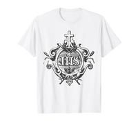 IHS Croix Christogramme Jésus Symbole de la Messe catholique Traditionnelle T-Shirt Graphique avec Valeur, Homme, Blanc, M