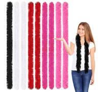 iHUFeather Lot de 9 boas en plumes artificielles de 1,5 m pour loisirs créatifs, fête de mariage, décoration de costume de Noël, Rouge + noir + blanc + rose + rose vif, 5 ft
