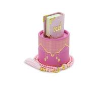 ihvan online, Boîte cadeau cylindrique de prière islamique avec mini Coran élégant recouvert de velours & chapelet de prières, cadeau islamique pour Ramadan & Mawlid & Aïd, Rose