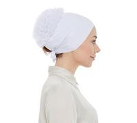 ihvan online Bonnet hijab, foulard de tête, bonnet volumineux et antidérapant pour femme, bonnet hijab avec fermeture à nouer, blanc, taille unique