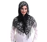 ihvan online Châle pour femme, foulard en tulle doux, hijab, chapelle, voile en dentelle, châle pour mariage, demoiselles d'honneur, noir, 60x160 cm