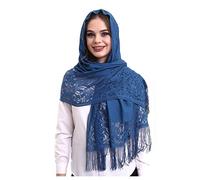 ihvan online, Châle pour femme, foulard hijab, châle en tulle de coton doux, chapelle, voile en dentelle, bleu, 60x160 cm
