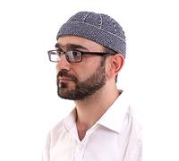 ihvan online Chapeaux Kufi turcs en velours à bord enroulable pour homme, taqiya, takke, peci, casquettes islamiques, cadeaux islamiques, bleu marine, Taille unique
