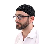 ihvan online Chapeaux Kufi turcs en velours pour homme, taqiya, takke, peci, casquettes islamiques, cadeaux islamiques, taille standard, noir/blanc, Taille unique