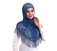 ihvan online Écharpes pour femmes, châles et châles en tulle léger pour robes de soirée, couvre-tête, chapelle, châle en dentelle, bleu, 60x160 cm