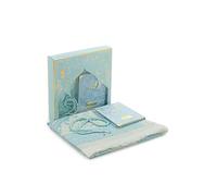 Ihvan Online Ensemble cadeau de prière pour homme et femme Tapis de prière musulmane en taffetas Chapelet avec perles Ensemble cadeau islamique Yaseen recouvert de velours