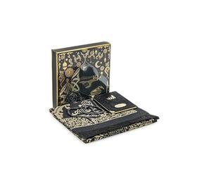 Ihvan Online Ensemble cadeau prière homme femme, tapis de prière musulman, livre Yaseen, tapis salah, chapelet perles, cadeau islamique Ramadan Aïd, noir