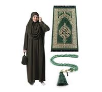 Ihvan Online Ensemble de prière pour femme musulmane avec robe à manches longues, tapis de prière et chapelet de perles, kaki, XS - XXL