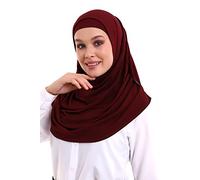 ihvan online, Foulard hijab pour femme, prêt à porter, léger et confortable, turban instantané, jersey, pré-déployé, bordeaux, taille unique