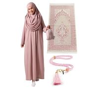 ihvan online, Robe musulmane pour femme - Robe de prière islamique à manches longues - Tapis de prière - Perles - Ensemble islamique, Rose Dry, XS-XXL
