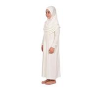 ihvan online Robe musulmane pour fille, robe de prière islamique une pièce à manches longues avec hijab, blanc, 8-12 ans