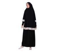 ihvan online Robes musulmanes pour femmes, robe de prière islamique deux pièces à manches longues, hijab, Motif noir, taille unique