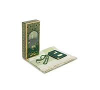 ihvan online Taffetastoff - Tapis de prière musulmane et livre de poche Yasin Sure recouvert de velours et perles de prière - Avec boîte kraft - Cadeaux islamiques pour le Ramadan et l'Aïd - Vert