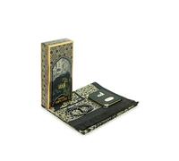 ihvan online Taft Tapis de prière musulman et velours recouvert de Yaseen Surah, livre de poche et perles de prière en cristal avec boîte Kraft, parfaits cadeaux islamiques pour l'Aïd du Ramadan, noir
