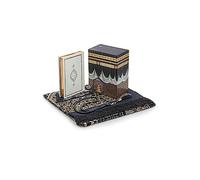 ihvan online Tapis de prière musulman et coran avec perles de prière, boîte décorative Kaaba, cadeau islamique pour homme et femme, ensemble élégant pour le Ramadan, l'Aïd, la Umra, un anniversaire,