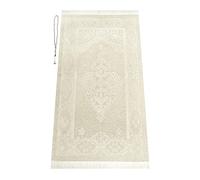 Ihvan Online Tapis de prière musulmane avec perles de prière, cadeau islamique pour l'Aïd et le Ramadan, tapis chenille crème